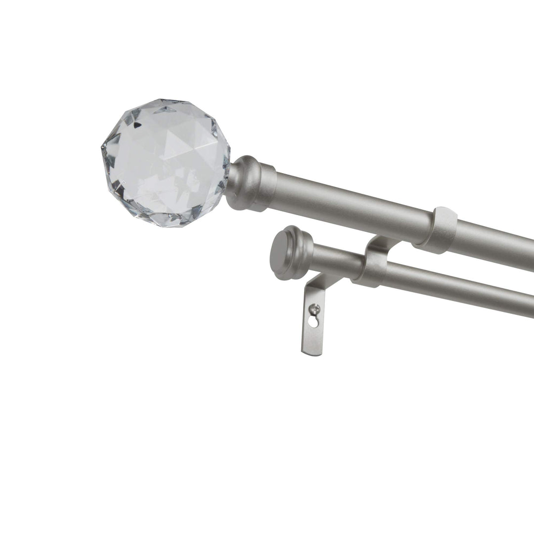 Exclusive Home Curtains ER1026-01 66120 Crystal Ball Double Curtain Rod and 66-120 - Matte Silver