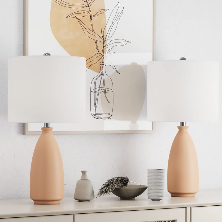 23.25" Light Orange Ceramic Table Lamp (Set of 2) Industrial Modern Contemporary