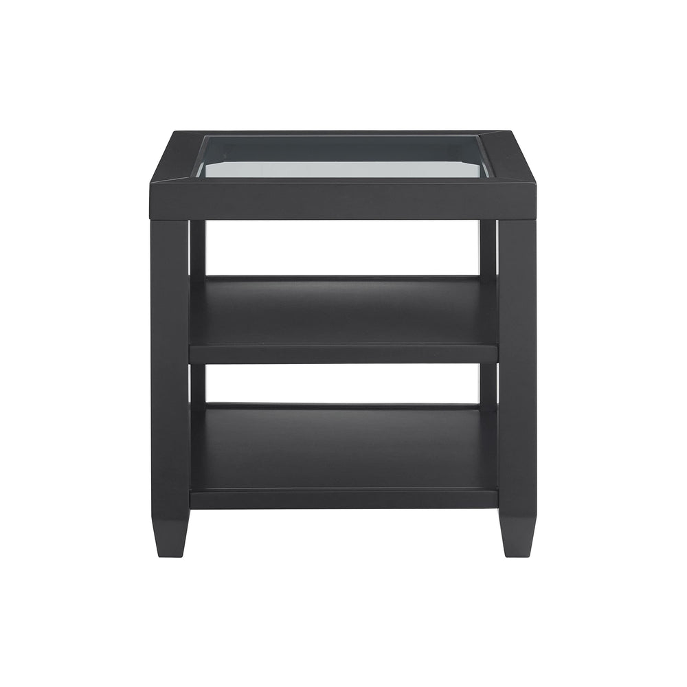 Glass Top 24" Tall End Table with Shelf Modern Contemporary Square Wood