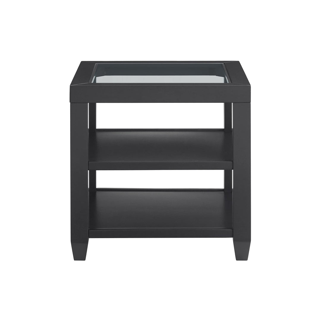 Glass Top 24" Tall End Table with Shelf Modern Contemporary Square Wood