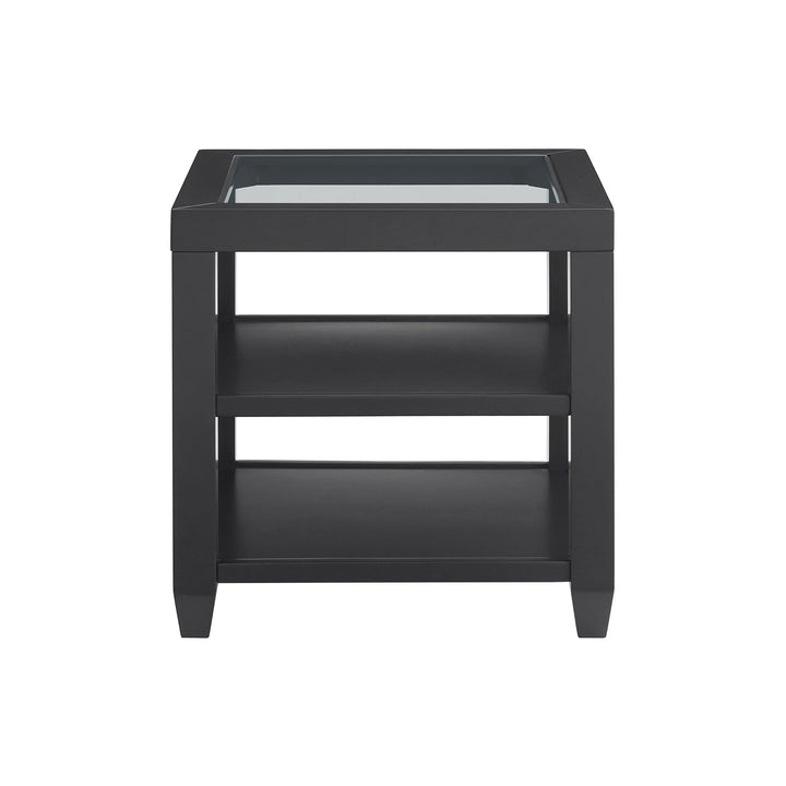Glass Top 24" Tall End Table with Shelf Modern Contemporary Square Wood