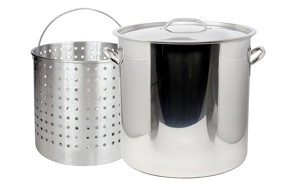 Ballington 13-Gal 16" Stainless Steel Stock Pot w Deep Steamer/Boil Basket & Lid - Diamond Home USA