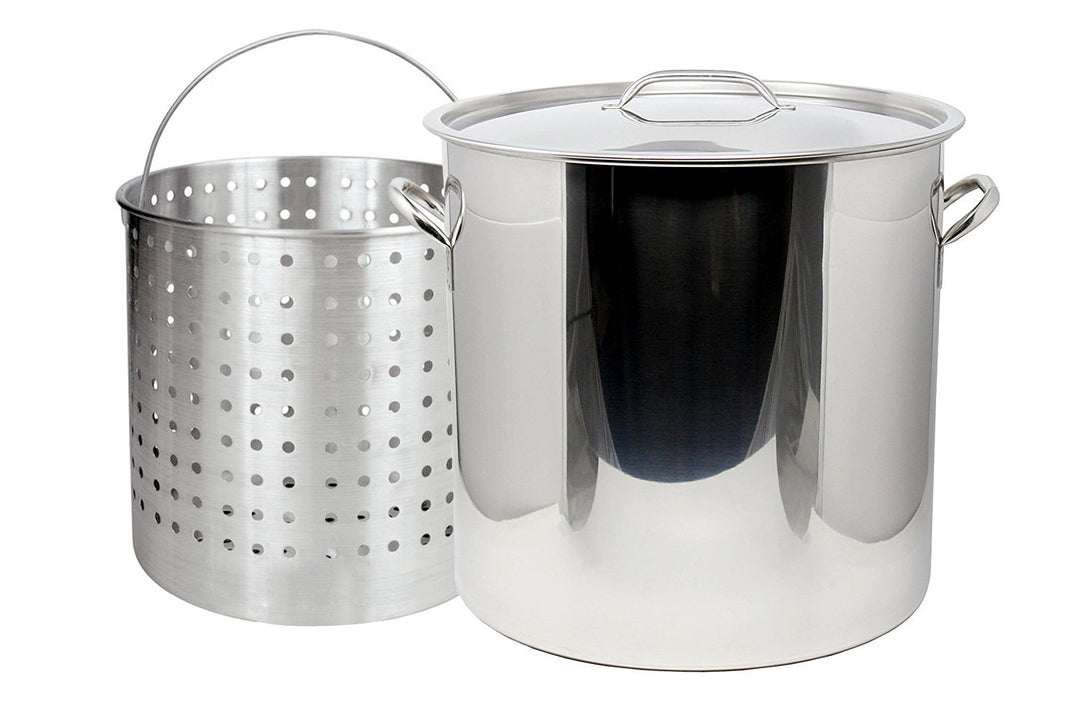 Ballington 13-Gal 16" Stainless Steel Stock Pot w Deep Steamer/Boil Basket & Lid - Diamond Home USA