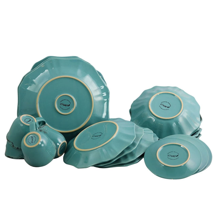 20 Piece Dinnerware Set In Turquoise Blue Floral Textured Traditional Round - Diamond Home USA