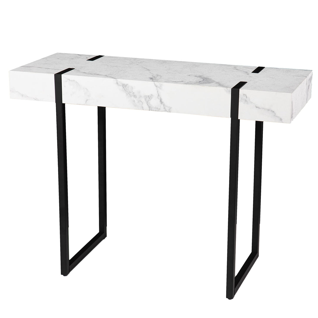 Modern Marble Console Table Black White Contemporary Rectangle ron MDF Glossy - Diamond Home USA