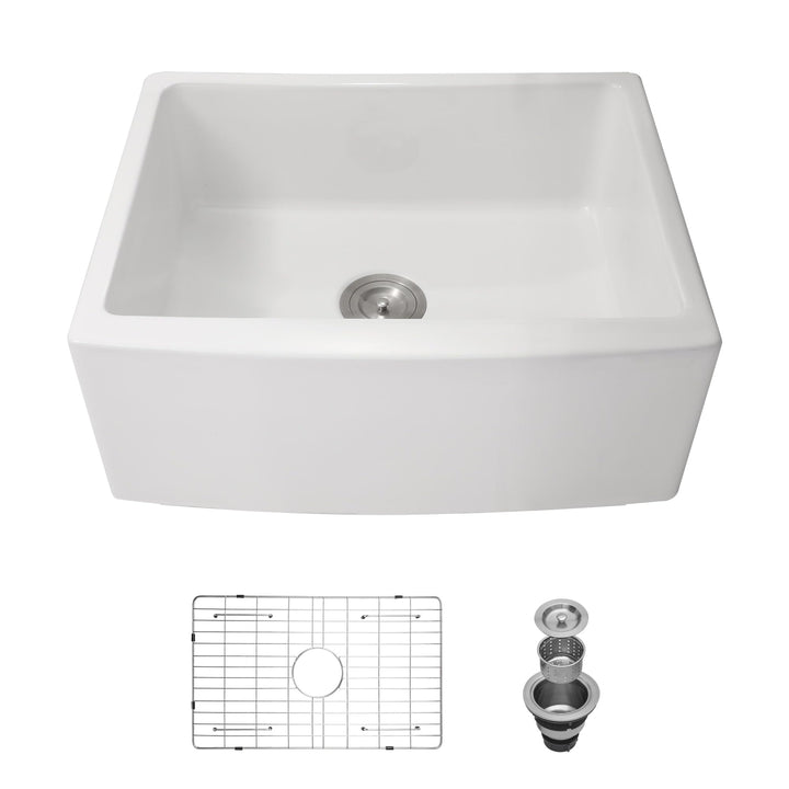 Small Farmhouse Sink -24 Inch Kitchen White Apron-front Ceramic Single Bowl 24 *