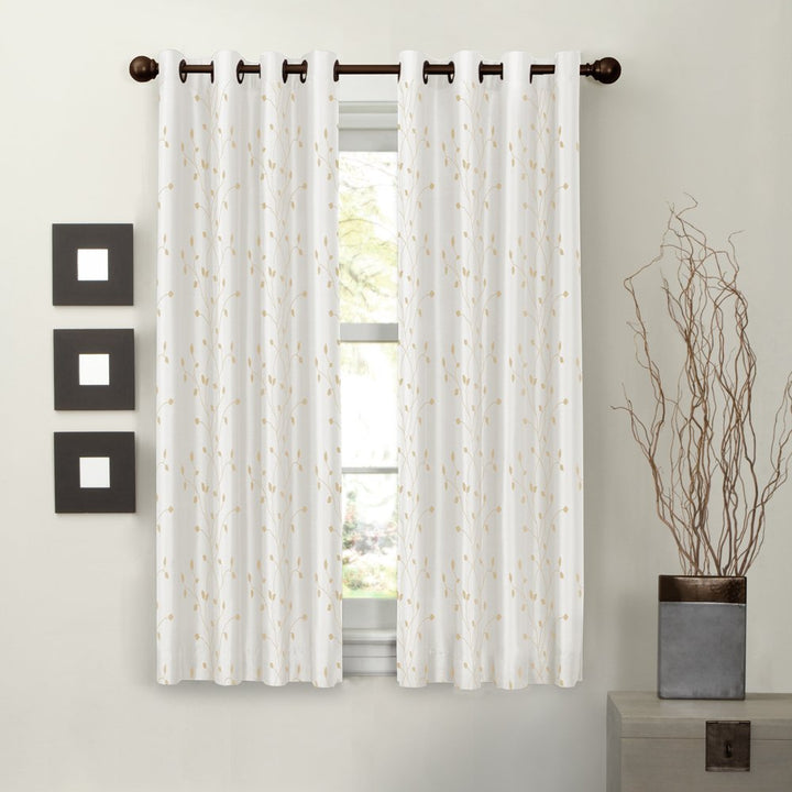 MAYTEX Jardin Thermal Blackout Room Darkening Faux Silk Embroidered Single Panel Natural - Blackout
