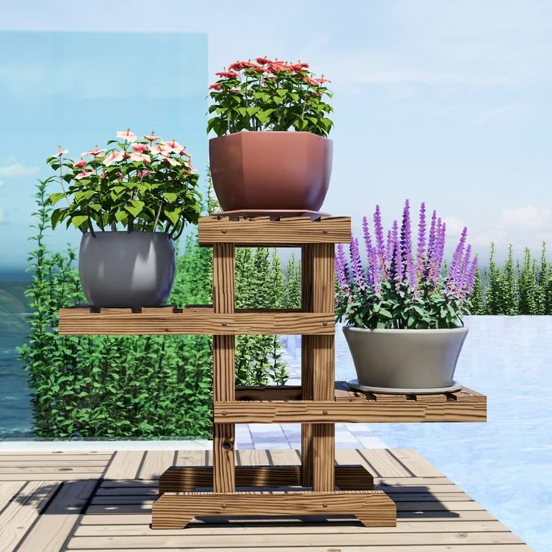 Patio Festival Outdoor Zigzag Pallet Plant Stand Brown Cabin Lodge Rectangular