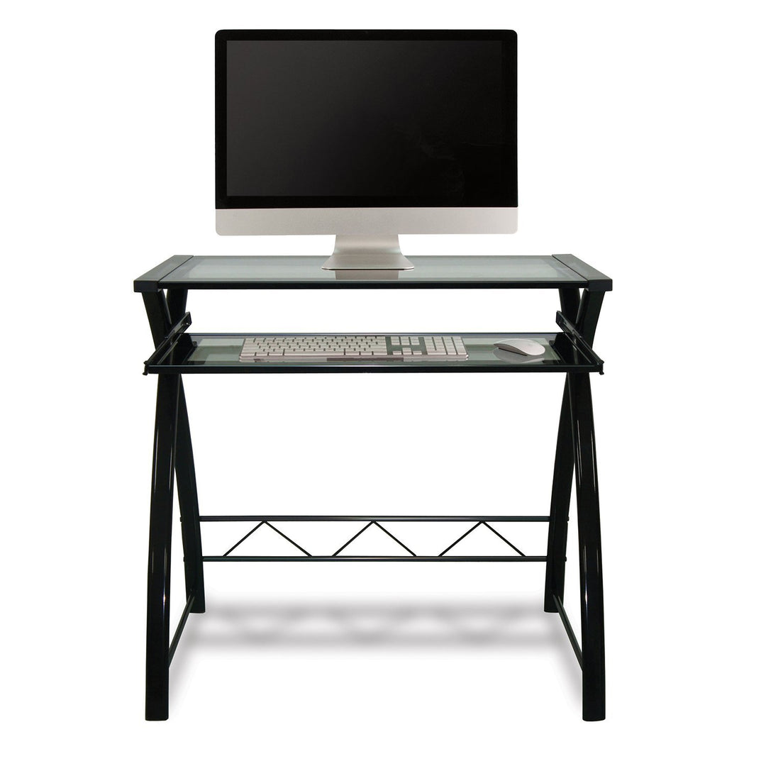 Bell'O Clear Modern Glass Computer Desk with Keyboard Tray Black/Clear CD8855 - Diamond Home USA