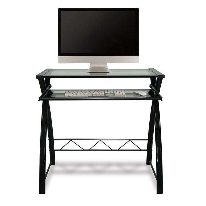 Bell'O Clear Modern Glass Computer Desk with Keyboard Tray Black/Clear CD8855 - Diamond Home USA