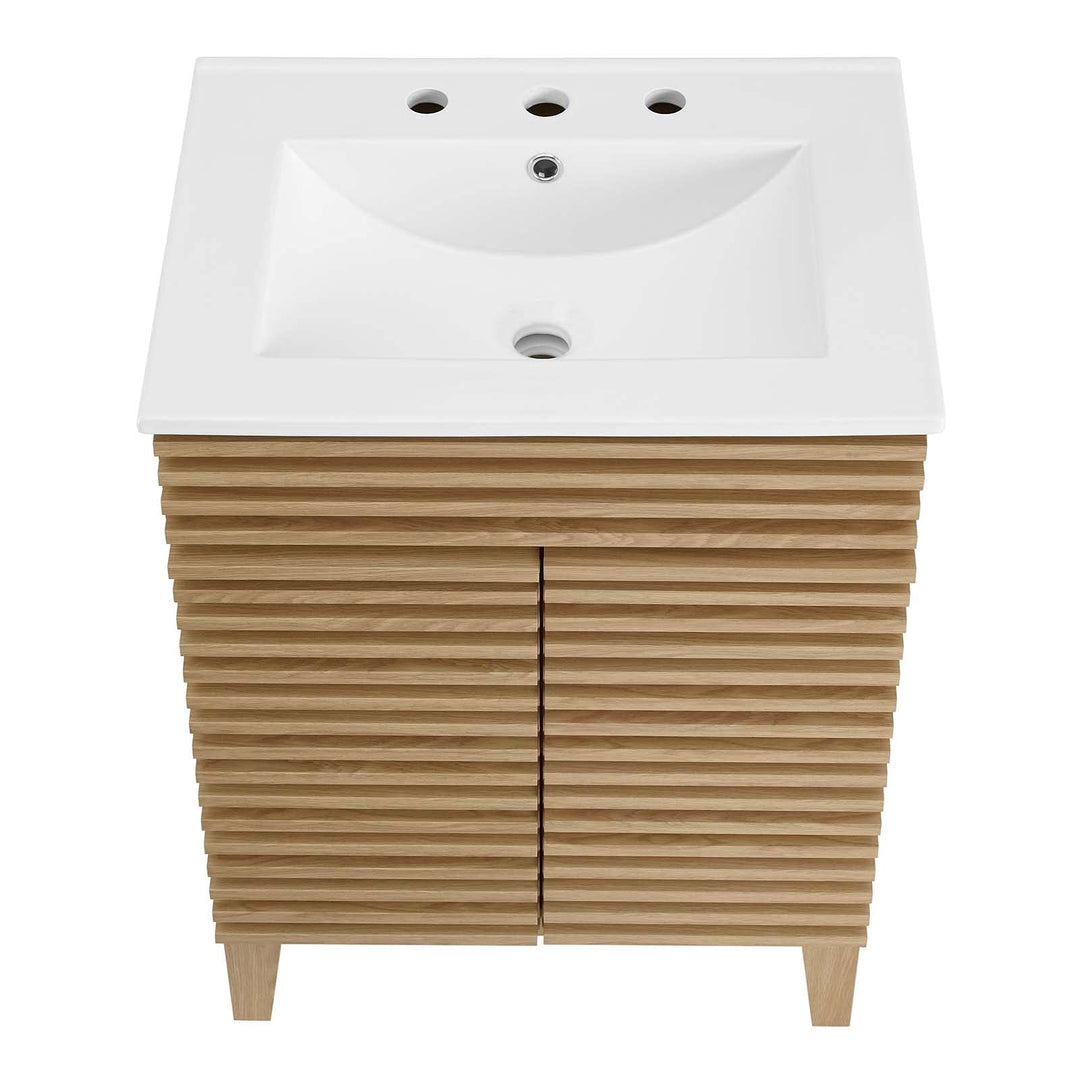 Modway Render Vanity Floor 24 Inch Oak/White Sink - Diamond Home USA