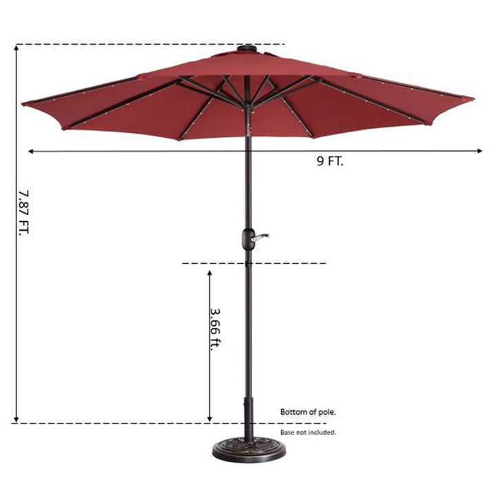 Villacera 9-Foot LED Outdoor Patio Umbrella with Solar Lights Red - Diamond Home USA