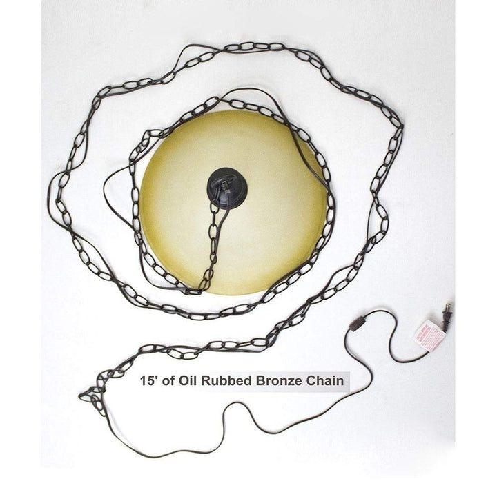 Plug in Swag Pendant Light Oil Rubbed Bronze 16" Glass Shade Cream Modern - Diamond Home USA