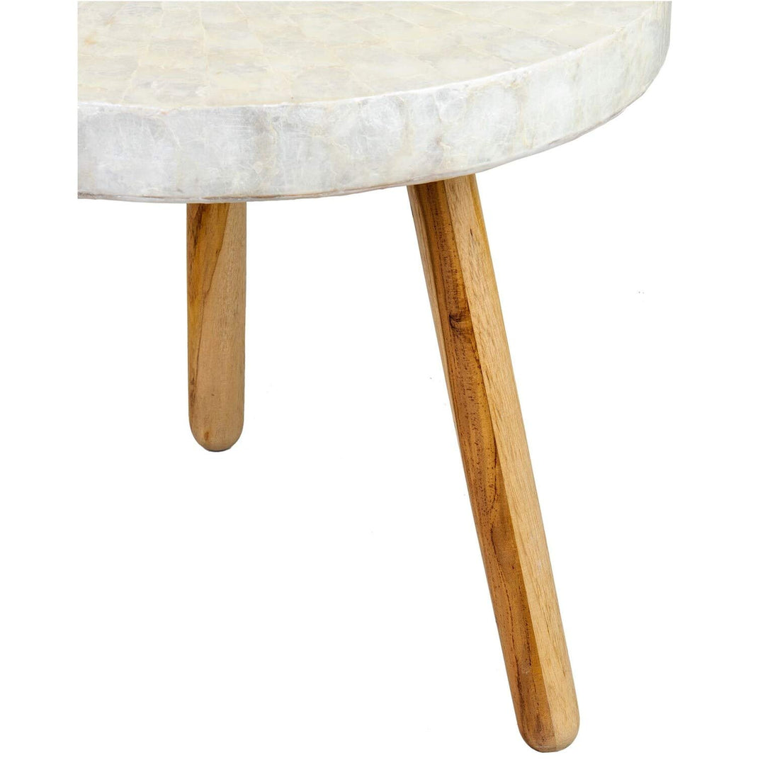 Round End Table White Nautical Coastal Wool Natural Finish Handmade - Diamond Home USA