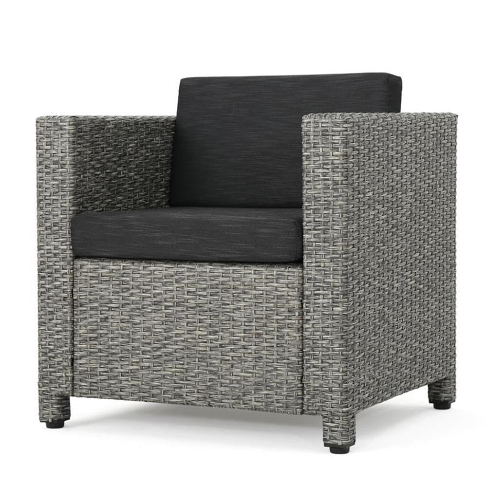 Christopher Knight Home Puerta Outdoor Wicker Club Chair with Water Resistant Mixed Black + Dark Gray