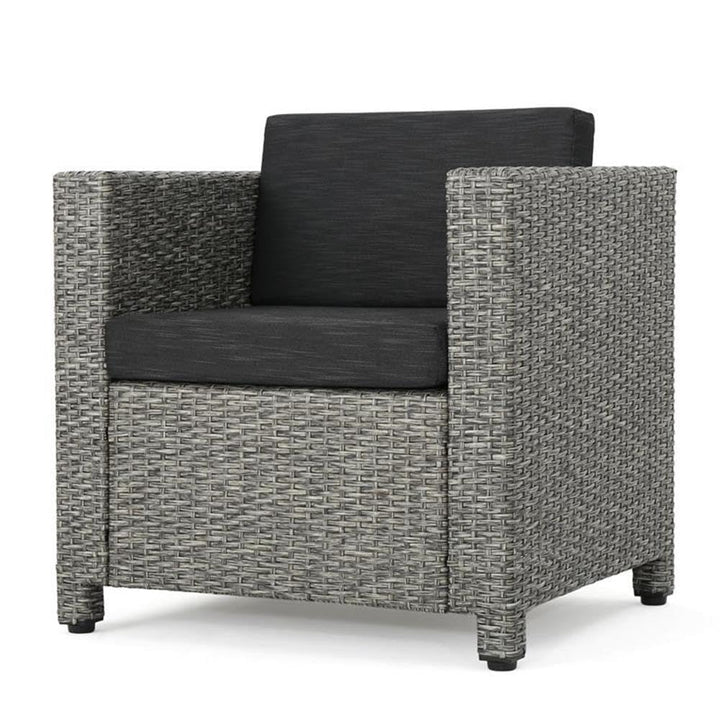Christopher Knight Home Puerta Outdoor Wicker Club Chair with Water Resistant Mixed Black + Dark Gray