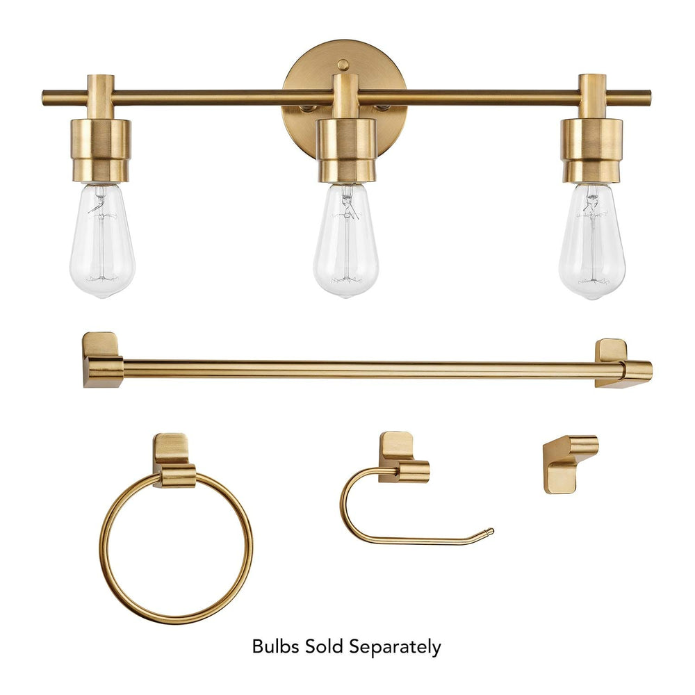 5-Piece Matte Brass Bathroom Set with 3-Light Vanity Light 4.66 Gold - Diamond Home USA