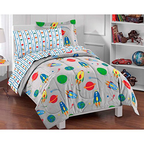 BCOS 5 Piece Kids Twin Size Sun Moon Stars Comforter Set Outer Space Galaxy - Diamond Home USA
