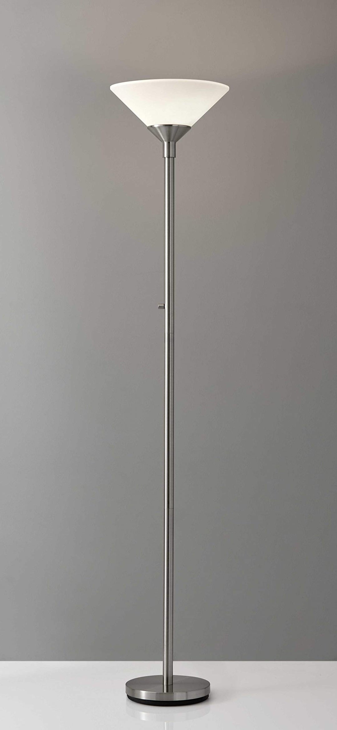 HomeRoots Lighting 14" X 14" X 73" Brushed Steel Metal 300W Torchiere