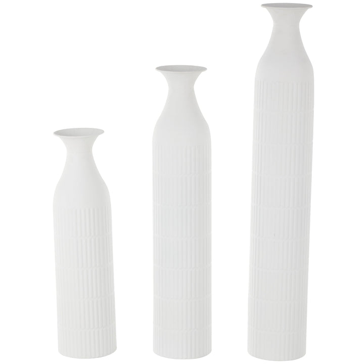 White Metal Tall Slim Ribbed Floor Vase (Set of 3) - Diamond Home USA