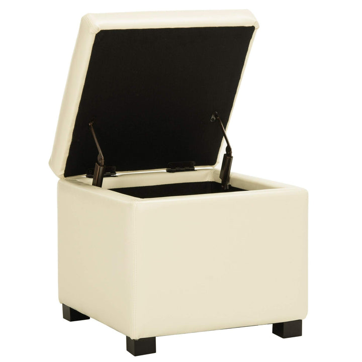Storage Off White Flip-top Ottoman Transitional Solid Square Leather Wood
