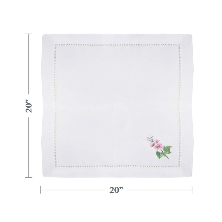 Saro Lifestyle Embroidered Hollyhock Hemstitch Napkin (Set of 6) White 20" - Diamond Home USA