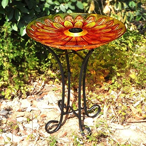 Solar Floral Glass Bird Bath with Stand Multi Color