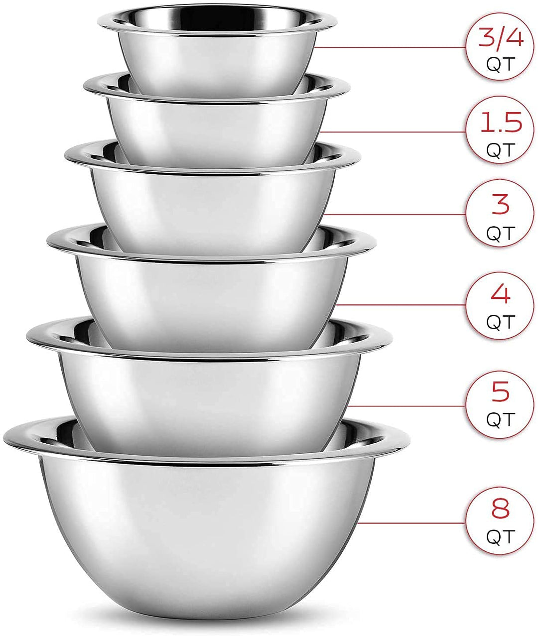 SleekDine Stainless Steel Mixing Bowls (Set of 6) Mixing bowls Set For Kitchen - - Diamond Home USA