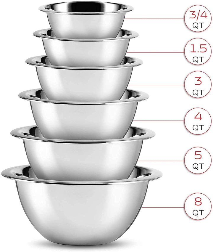 SleekDine Stainless Steel Mixing Bowls (Set of 6) Mixing bowls Set For Kitchen - - Diamond Home USA