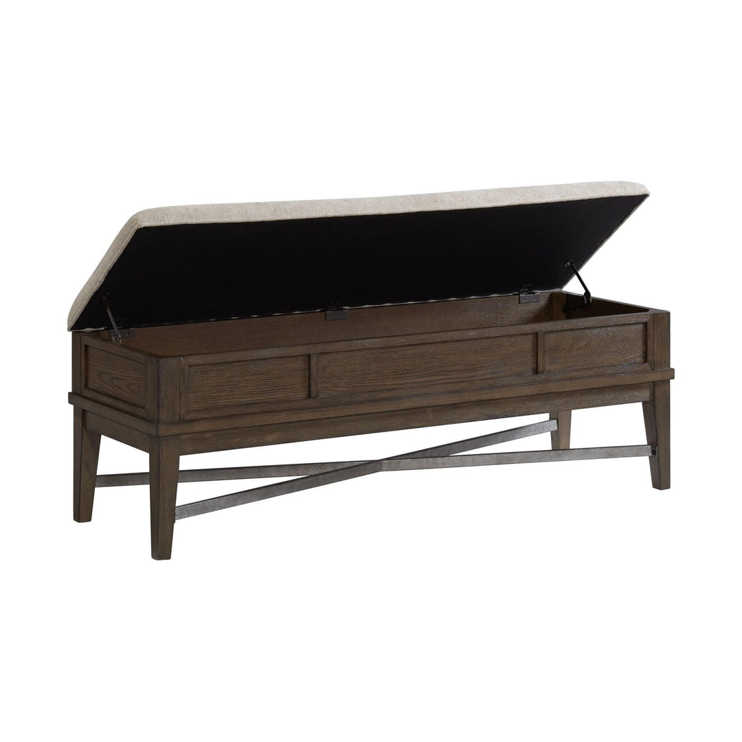 Bedroom Storage Bench with Cushion Weathered Vintage Oak Grey Wood Finish - Diamond Home USA