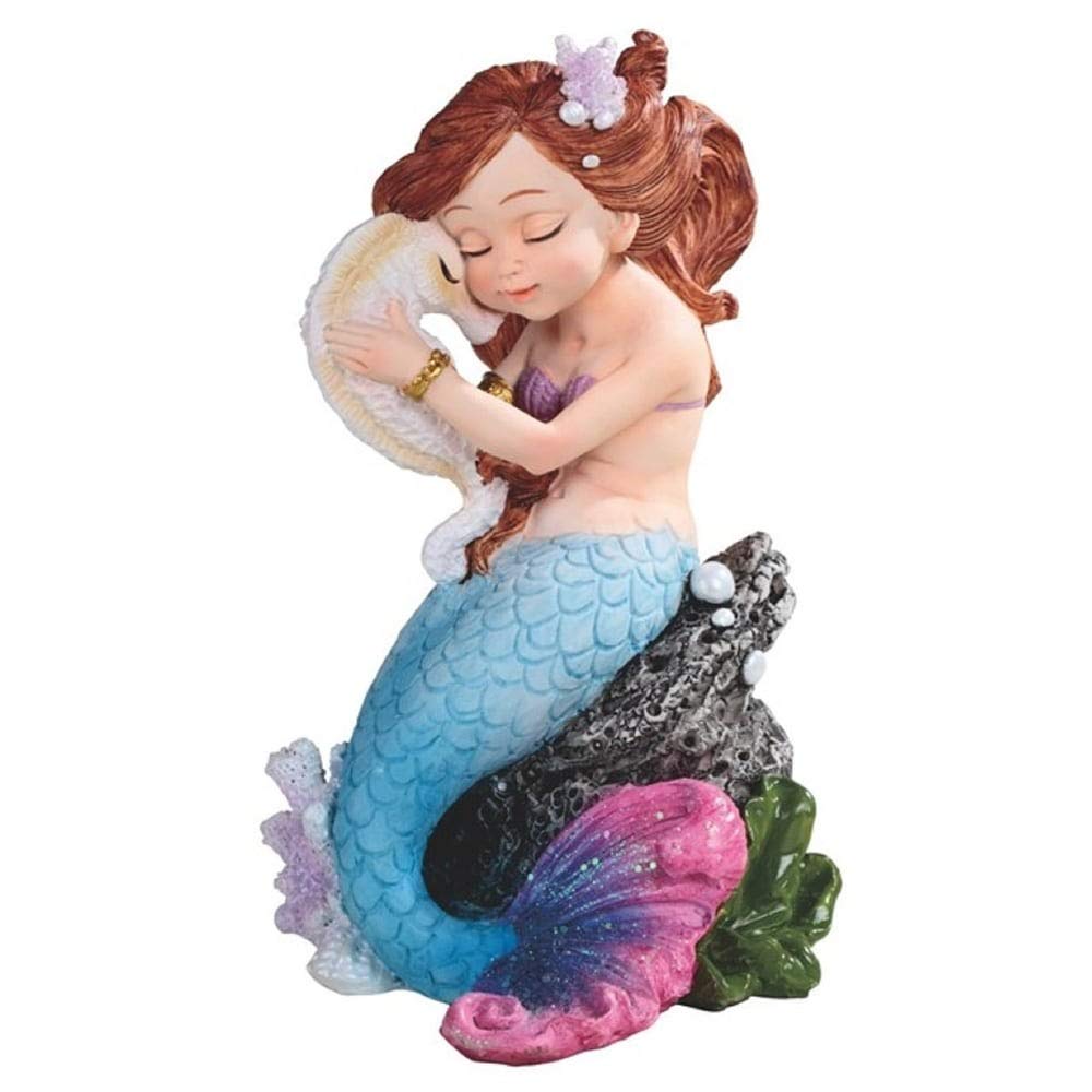 6.5" h Mermaid with Seahorse Statue Fantasy Decoration Figurine Multi Color