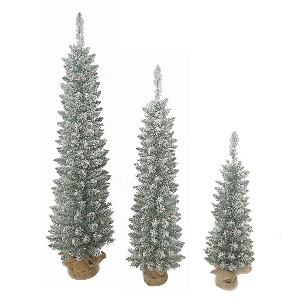 Kurt S. Adler 3-5-Foot Flocked White Slim Pine LED Trees 3-Piece Set - Diamond Home USA