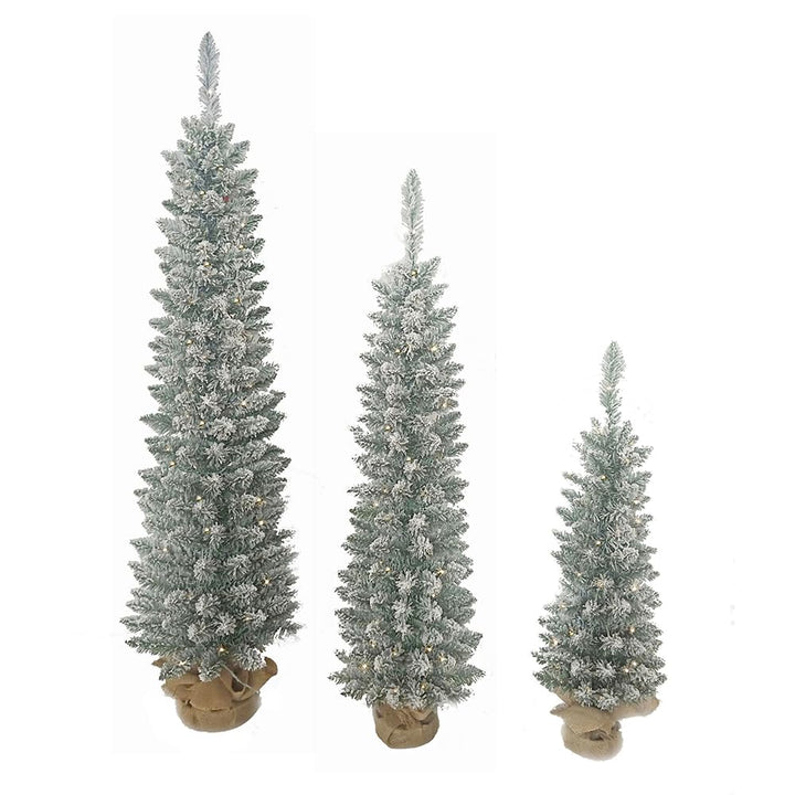 Kurt S. Adler 3-5-Foot Flocked White Slim Pine LED Trees 3-Piece Set - Diamond Home USA