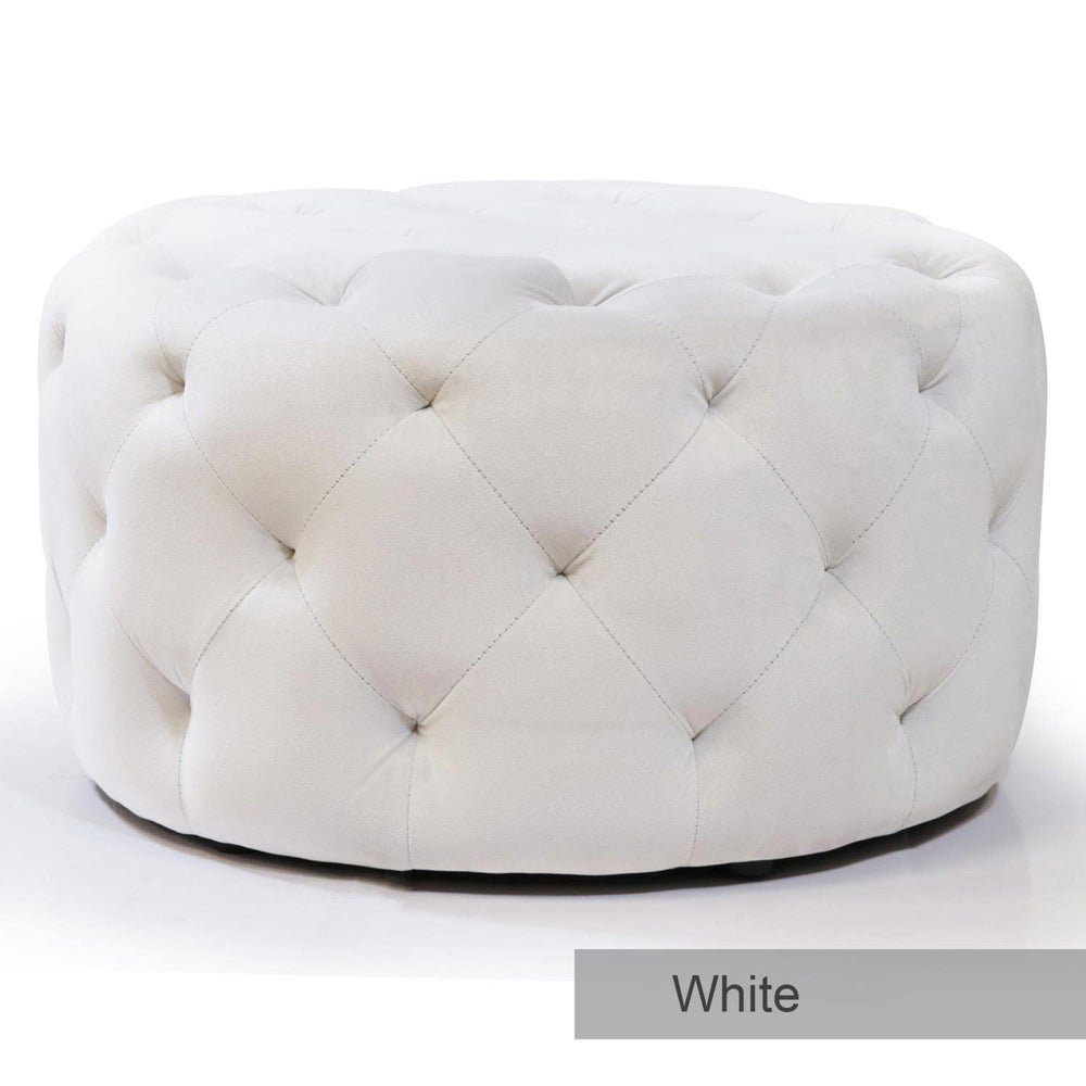 Warehouse of Tiffany Meerna Round Tufted Padded Ottoman XY6002 White - Diamond Home USA