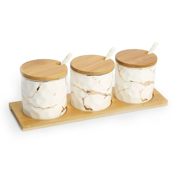 White Porcelain Canister Set with Gold Design