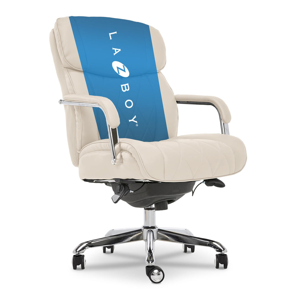 La-Z-Boy Sutherland Quilted Leather Executive Office Chair with Padded Arms High Ivory