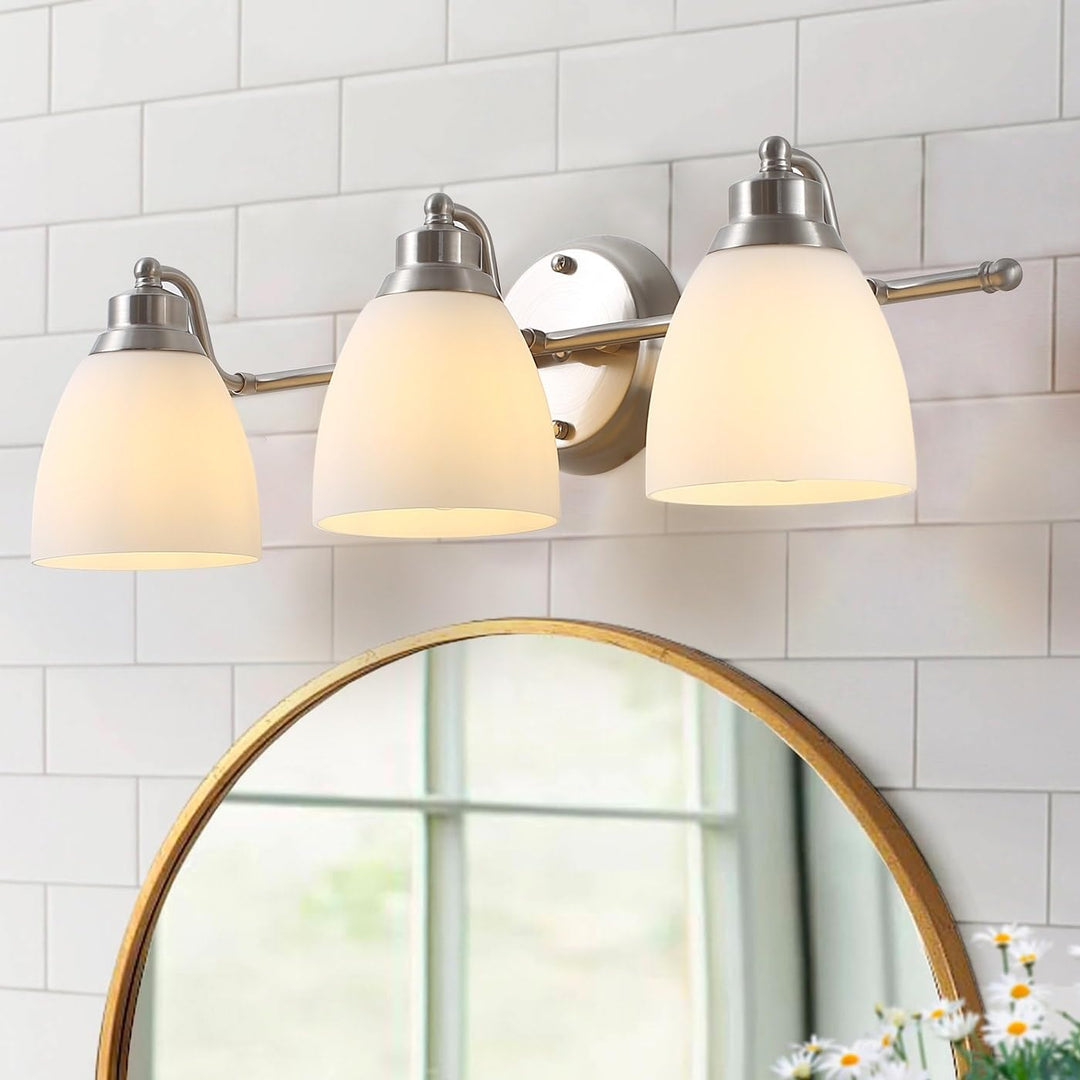 Modern Sliver 3-light Vanity Lighting with Bowl Shape White Glass Design - Diamond Home USA