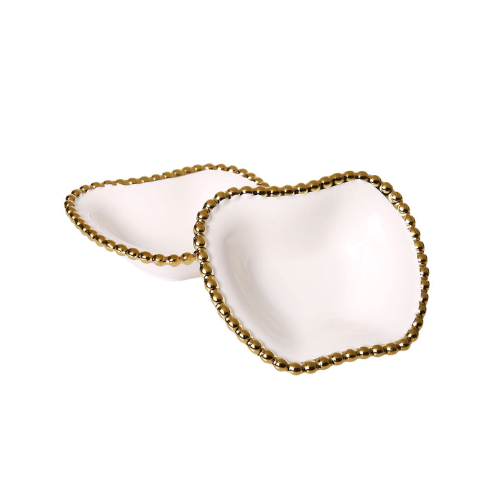 9.5" l Set Of 2 Gold White Porcelain Apple Shaped Dishes Solid Modern - Diamond Home USA