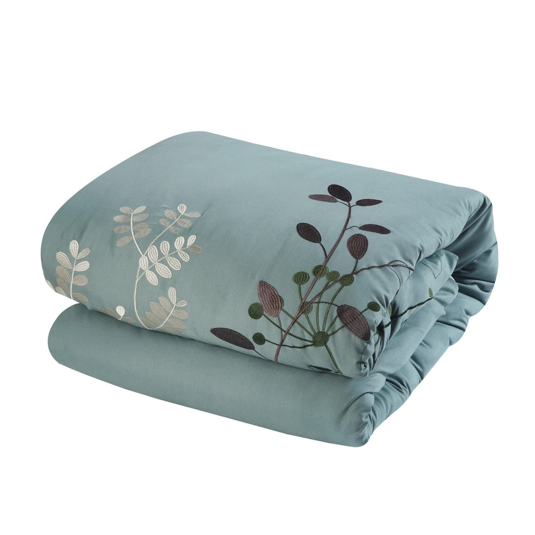 8-Piece Embroidered Comforter Set Sage Green Floral Modern Contemporary - Diamond Home USA