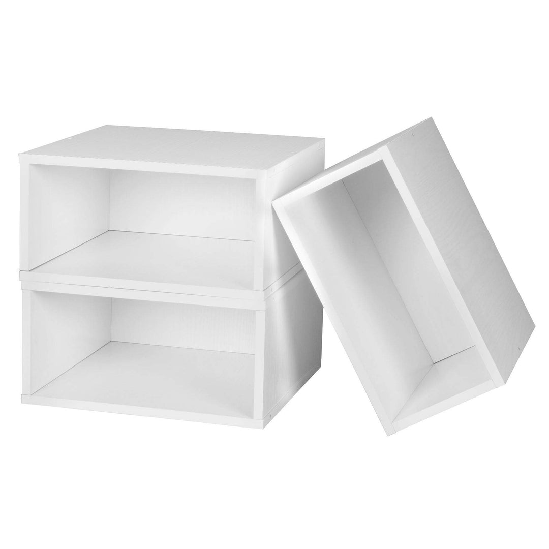 Storage Set- 3 Half Size Cubes- White Wood Grain Modern Contemporary Laminate - Diamond Home USA