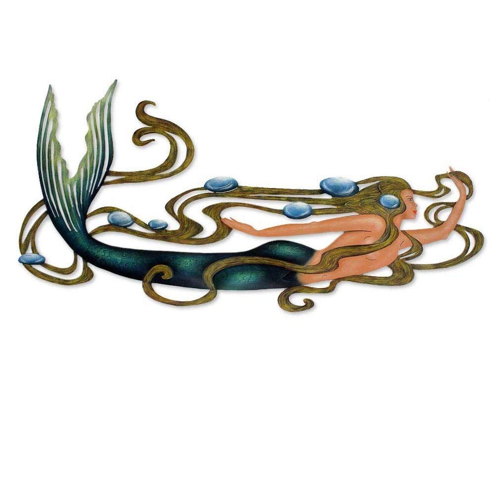 Metal Mermaid Decor Wall Art Under The Sea Nautical Themed Blue Tail Vintage