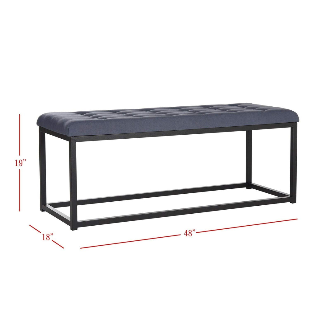 Navy/Black Bench - 48" X 18" 19" Blue Solid Transitional Fabric Wood Tufted - Diamond Home USA