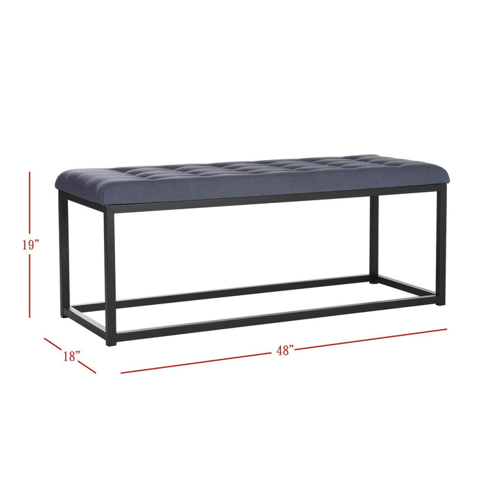 Navy/Black Bench - 48" X 18" 19" Blue Solid Transitional Fabric Wood Tufted - Diamond Home USA
