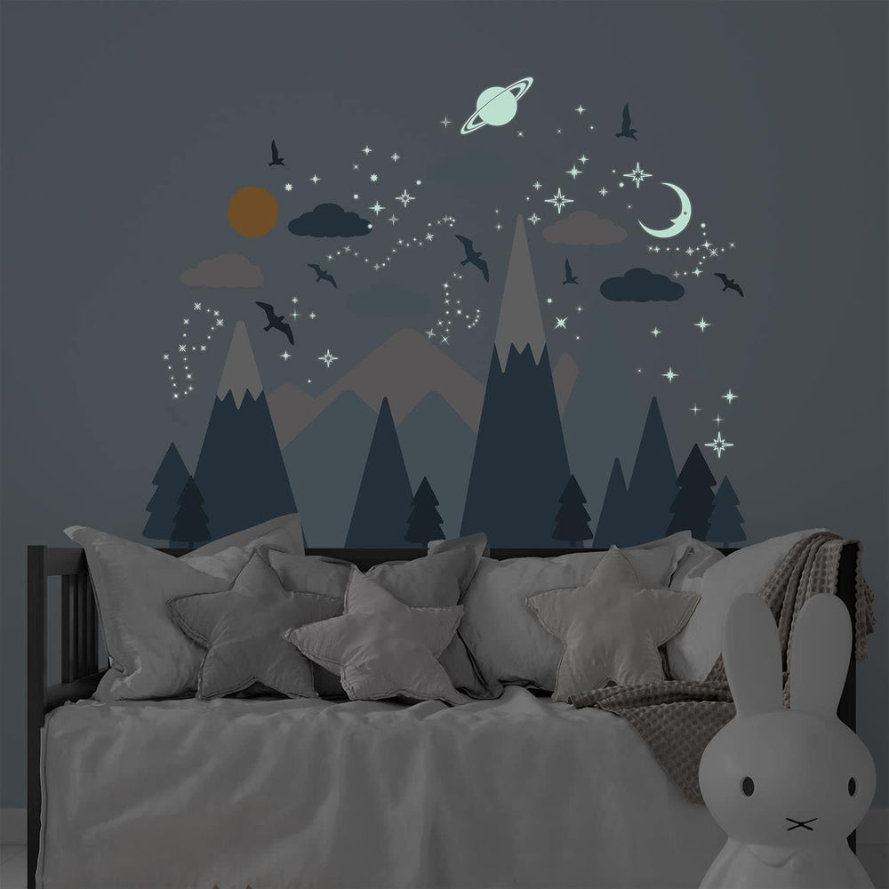 Blue Mountains and Glowing Sky Wall Stickers Nursery Kids Multi Color - Diamond Home USA