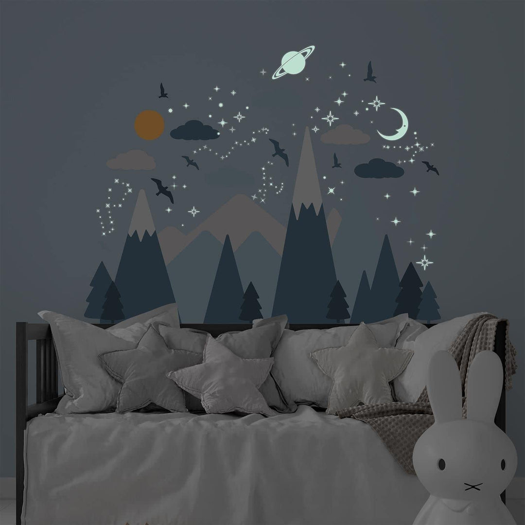 Blue Mountains and Glowing Sky Wall Stickers Nursery Kids Multi Color - Diamond Home USA
