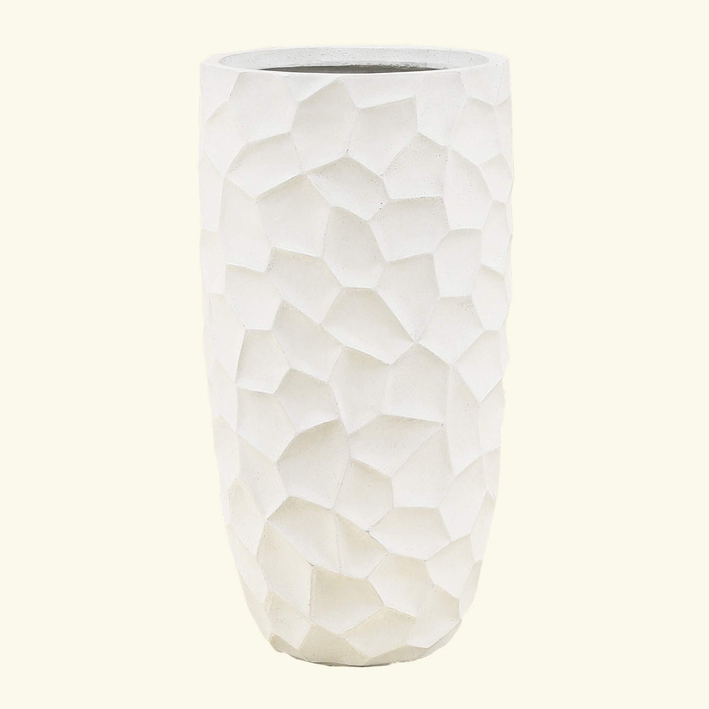 22.4in. H Mgo Fiberclay White Wavy Tall Planter Modern Contemporary Round - Diamond Home USA