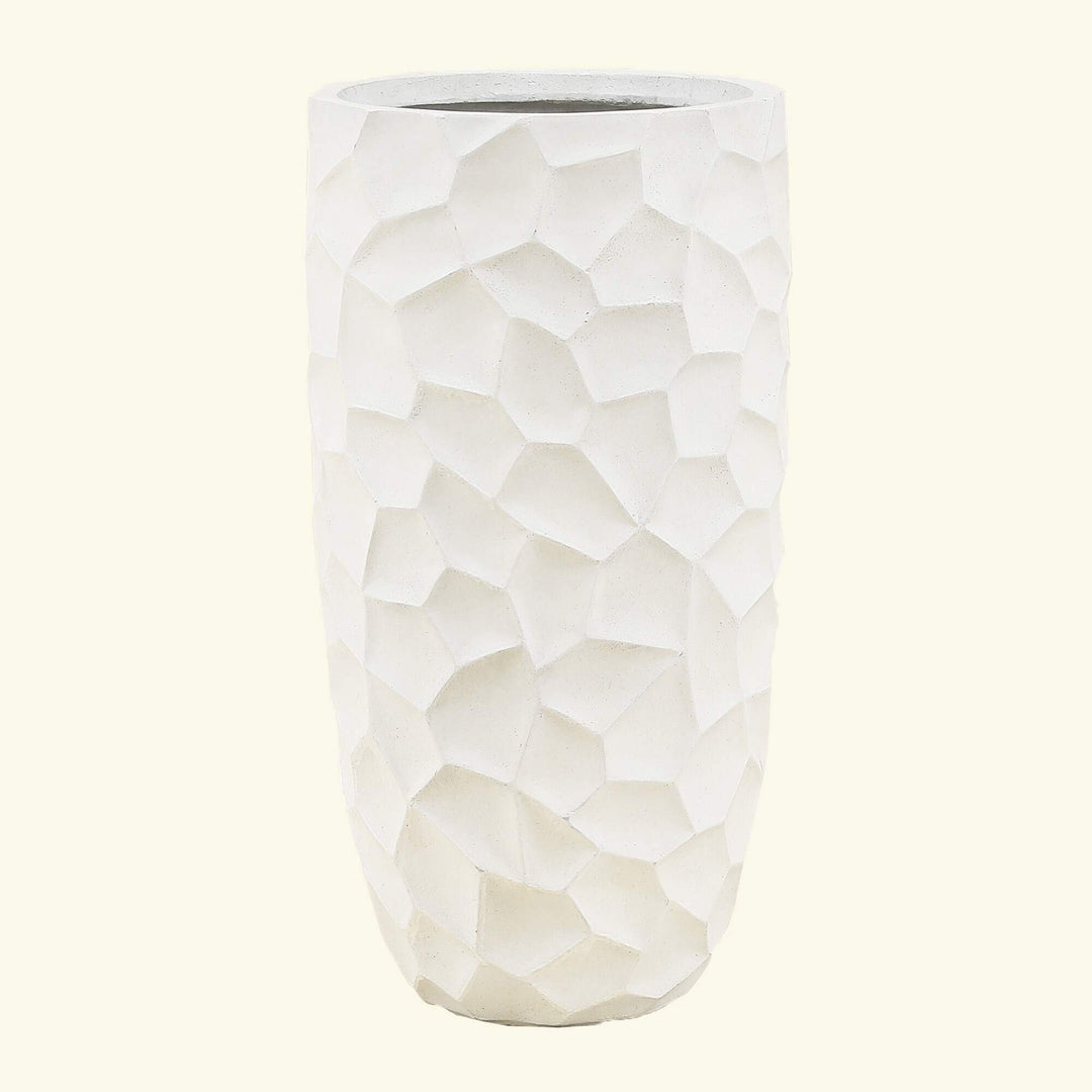 22.4in. H Mgo Fiberclay White Wavy Tall Planter Modern Contemporary Round - Diamond Home USA