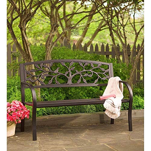 Tree of Life Metal Garden Bench Black Aluminum Backed - Diamond Home USA