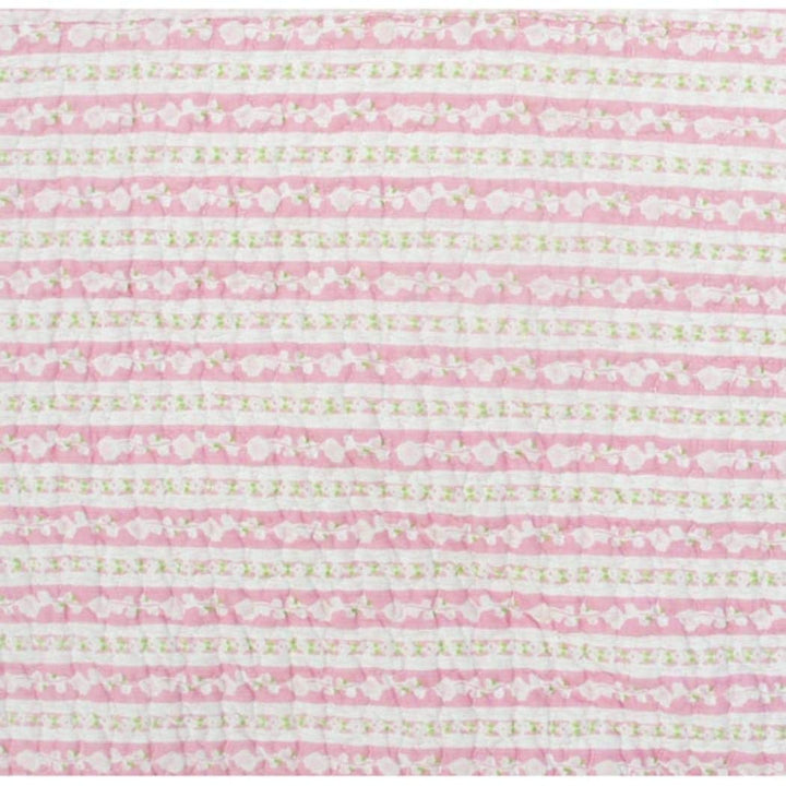 2 Piece Beautiful Pink Green White Twin Quilt Set Floral Patchwork Themed - Diamond Home USA