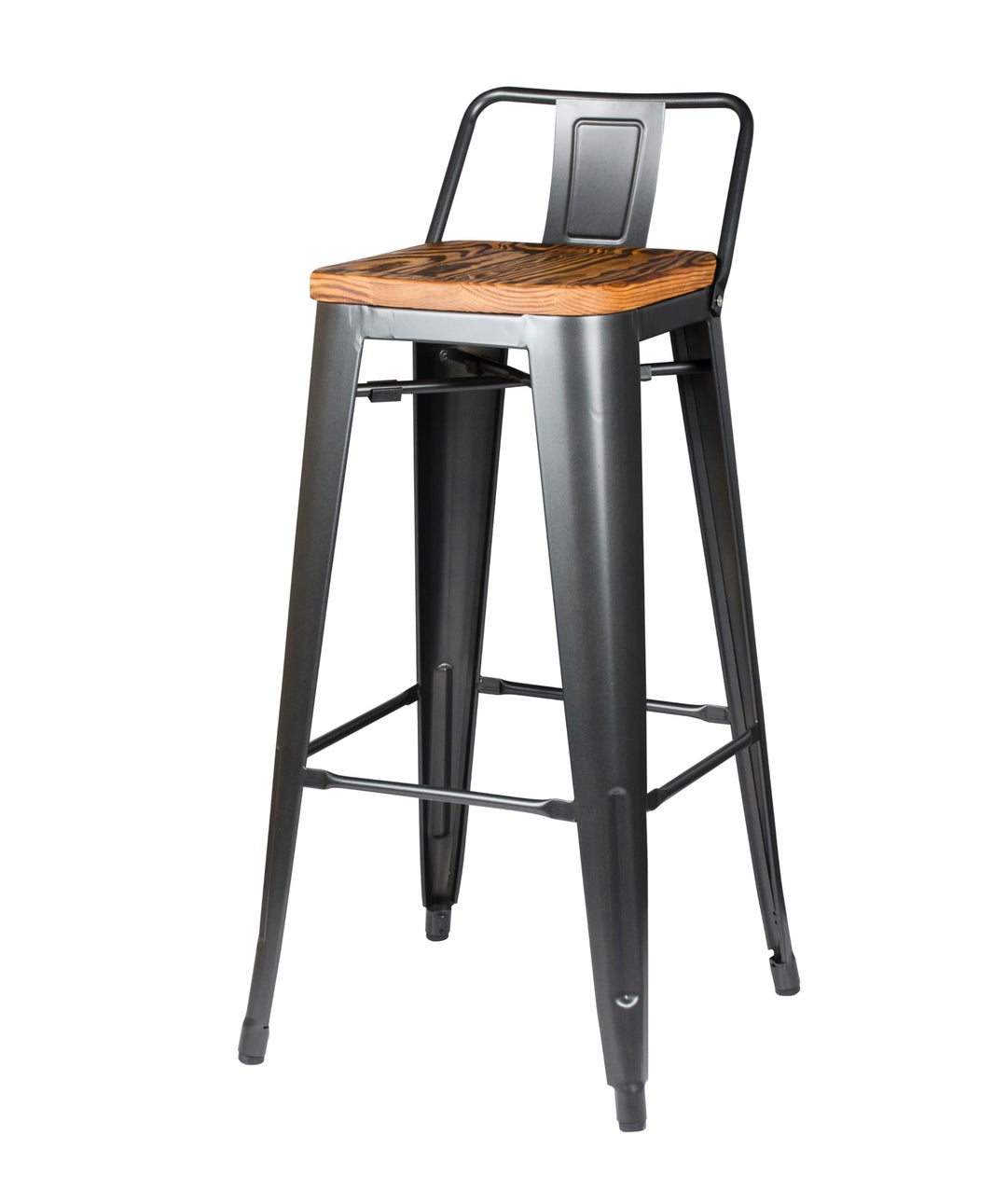 New Pacific Direct Metropolis Metal Low Back Bar Stool 30" Wood Seat Gunmetal - Diamond Home USA